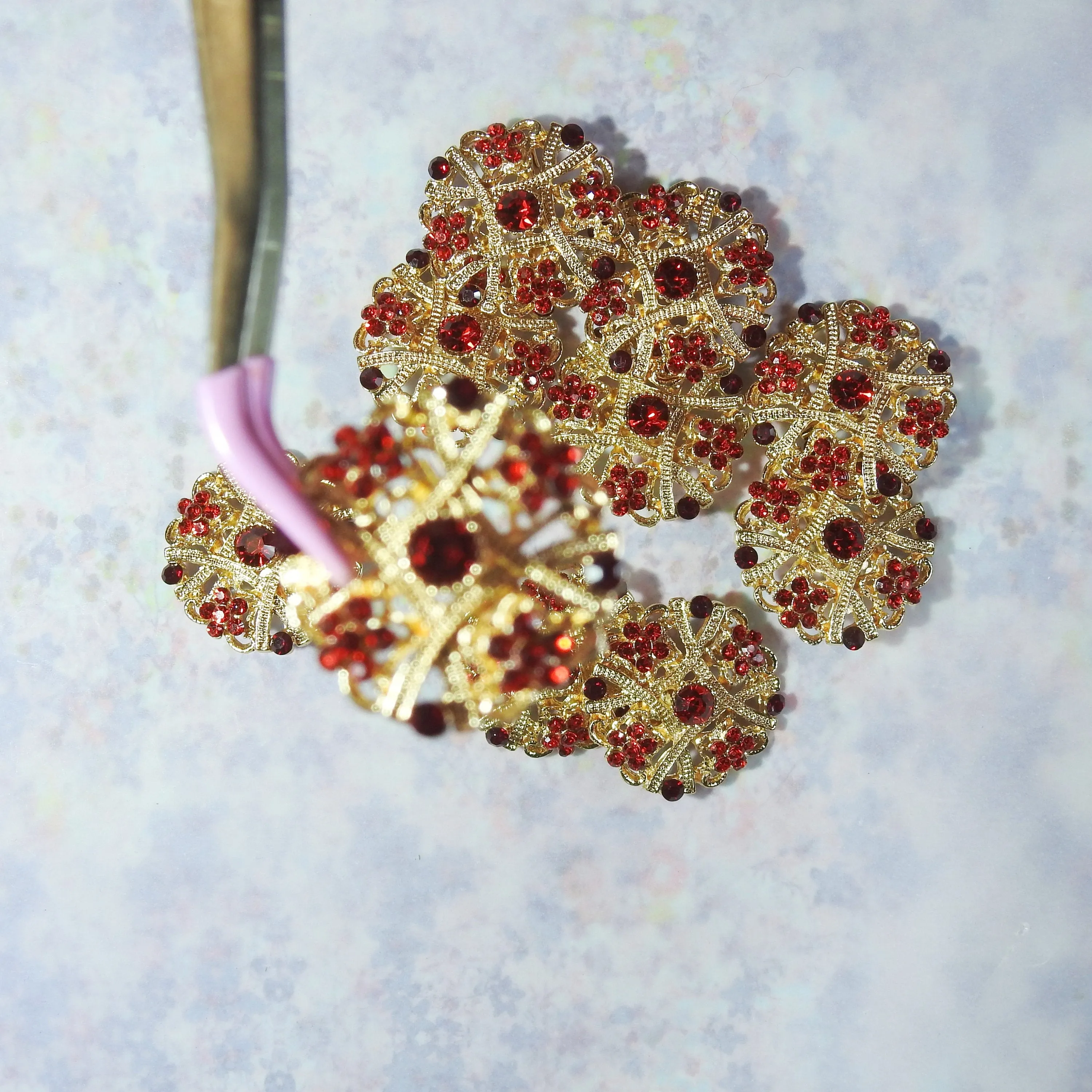 Lovely Set of 10 Red and Gold Brooches: Ideal for Jeweled Bouquets