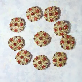 Lovely Set of 10 Red and Gold Brooches: Ideal for Jeweled Bouquets