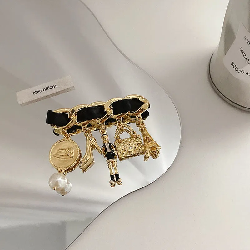 Luxury Fashion Pearl Flower Metal Key Brooch Women Men