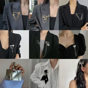 Luxury Fashion Pearl Flower Metal Key Brooch Women Men