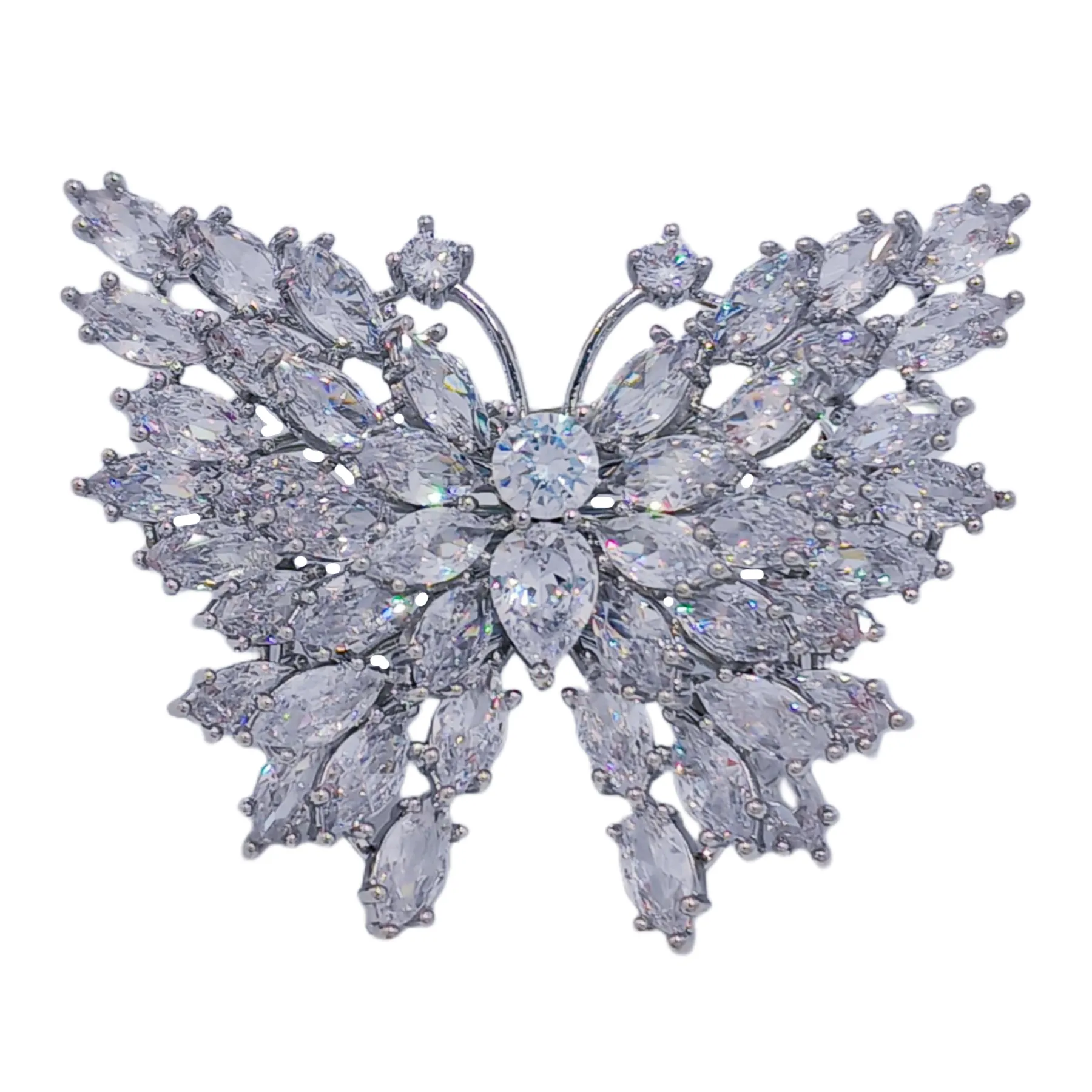 Luxury Silver-tone Marquise Shaped CZ Butterfly Brooches Pin Sparkles Insect Jewelry