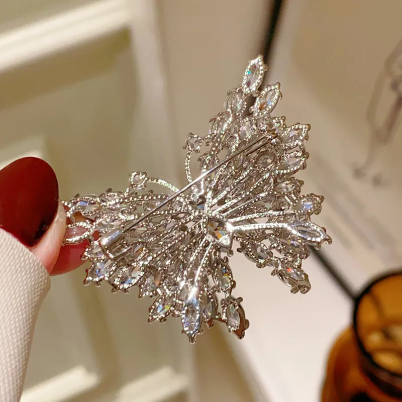 Luxury Silver-tone Marquise Shaped CZ Butterfly Brooches Pin Sparkles Insect Jewelry