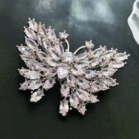 Luxury Silver-tone Marquise Shaped CZ Butterfly Brooches Pin Sparkles Insect Jewelry