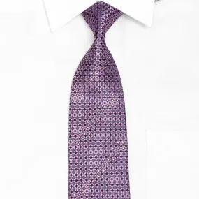 Mauve Geometric On Purple Rhinestone Silk Necktie With Silver Sparkles