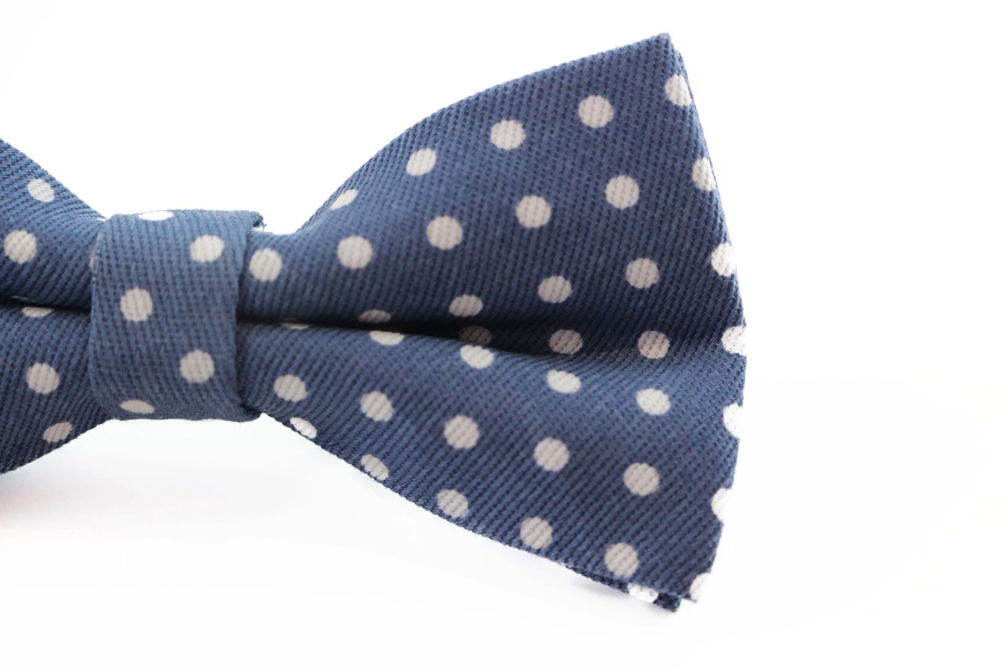 Mens Blue Grey & White Cord Polka Dot Patterned Bow Tie