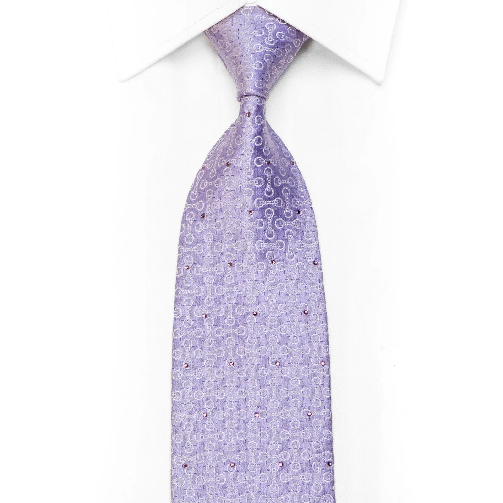 Men's Silk Necktie Geometric On Mauve With Rhinestones