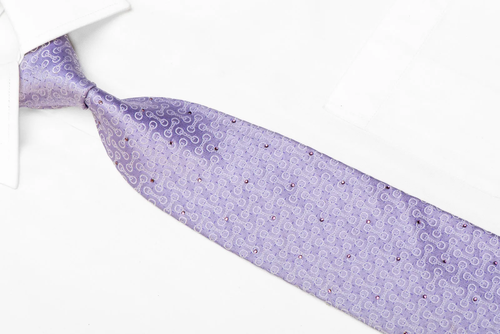 Men's Silk Necktie Geometric On Mauve With Rhinestones