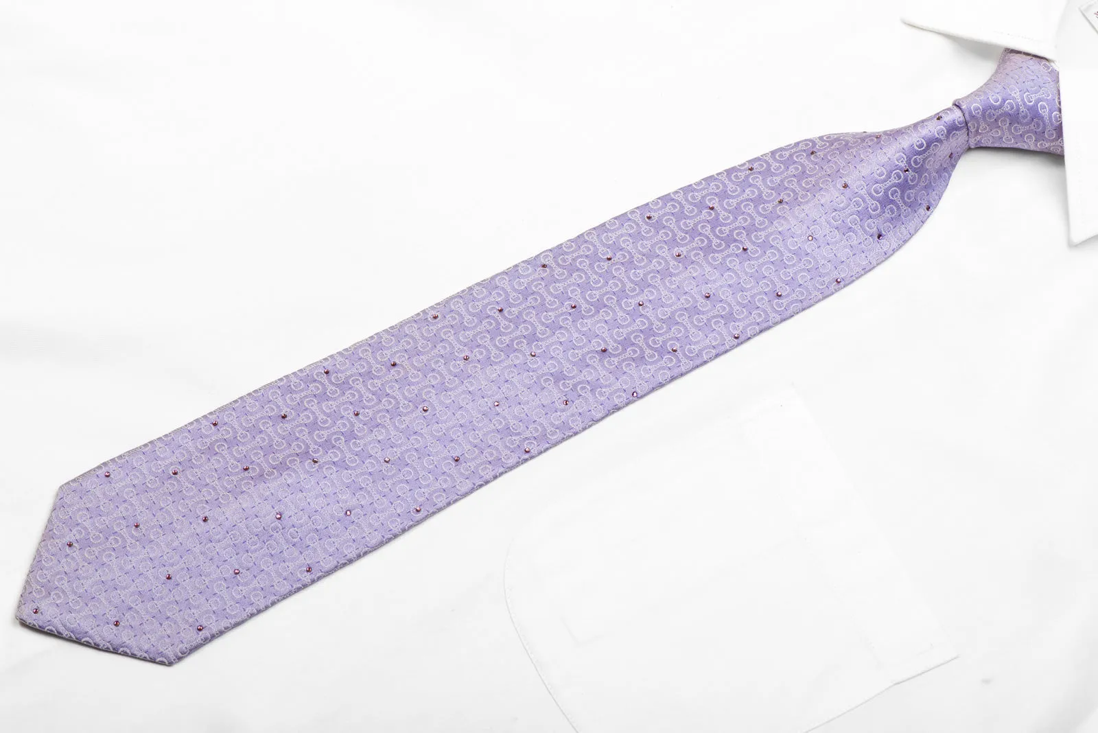 Men's Silk Necktie Geometric On Mauve With Rhinestones