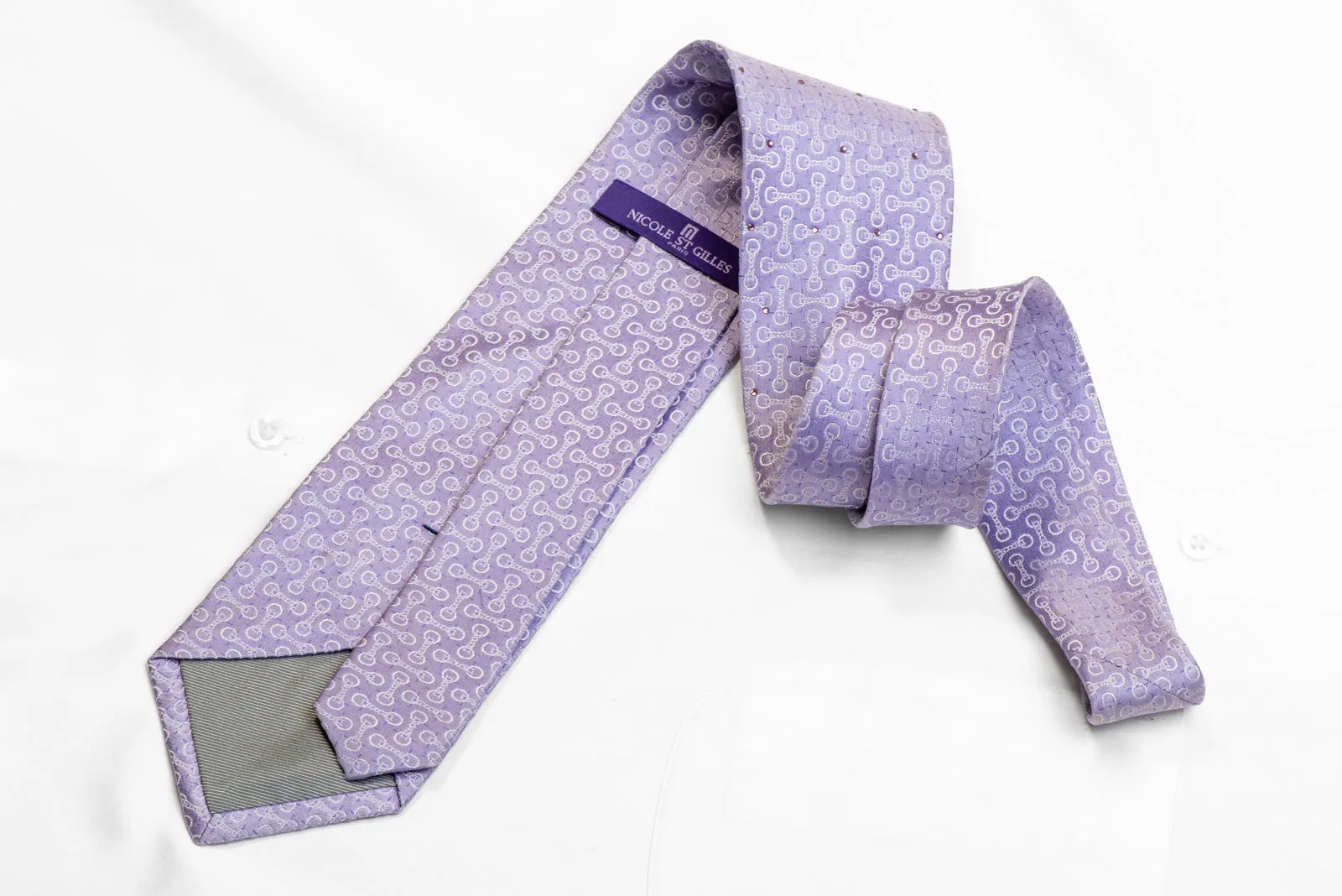 Men's Silk Necktie Geometric On Mauve With Rhinestones