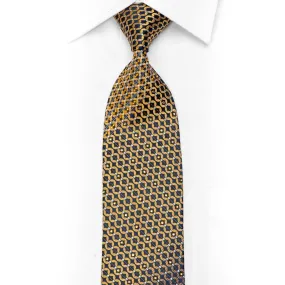 Men's Silk Necktie Gold Geometric On Navy Blue With Gold Sparkles