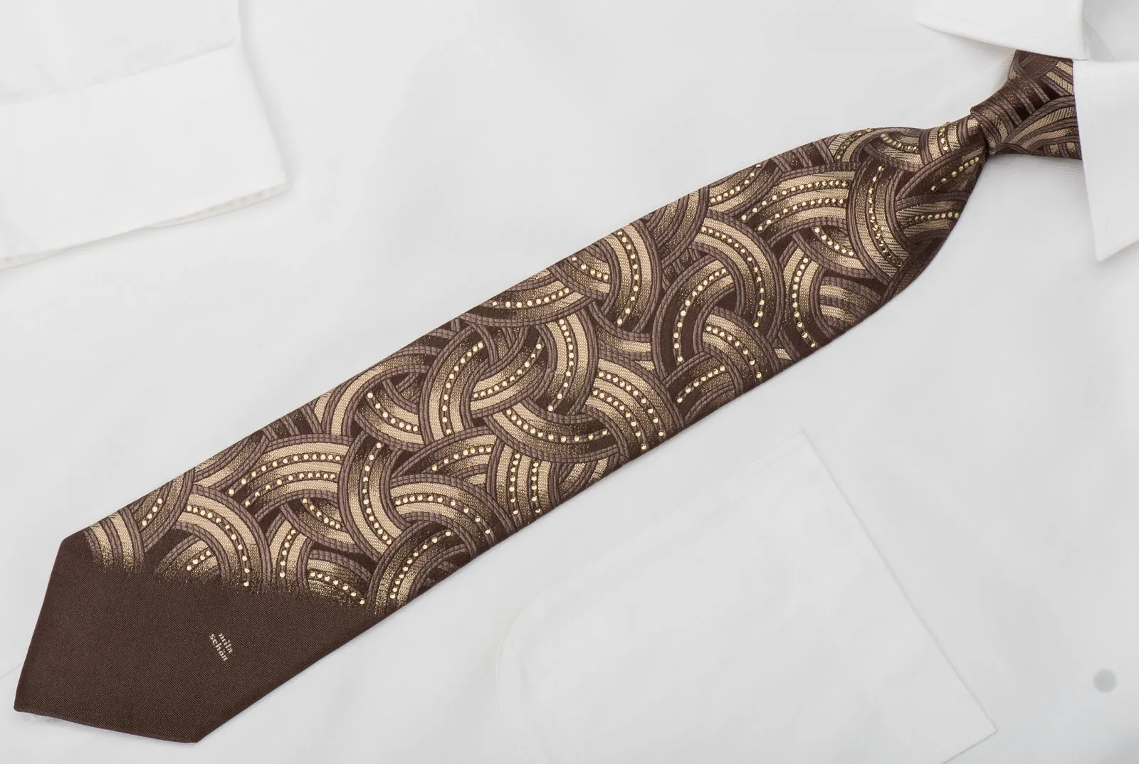 Mila Schon Rhinestone Tie Golden Interlocking Circles On Brown With Gold Sparkles