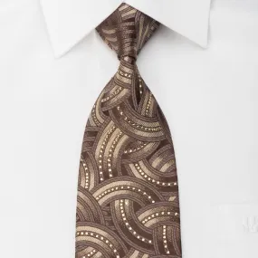 Mila Schon Rhinestone Tie Golden Interlocking Circles On Brown With Gold Sparkles