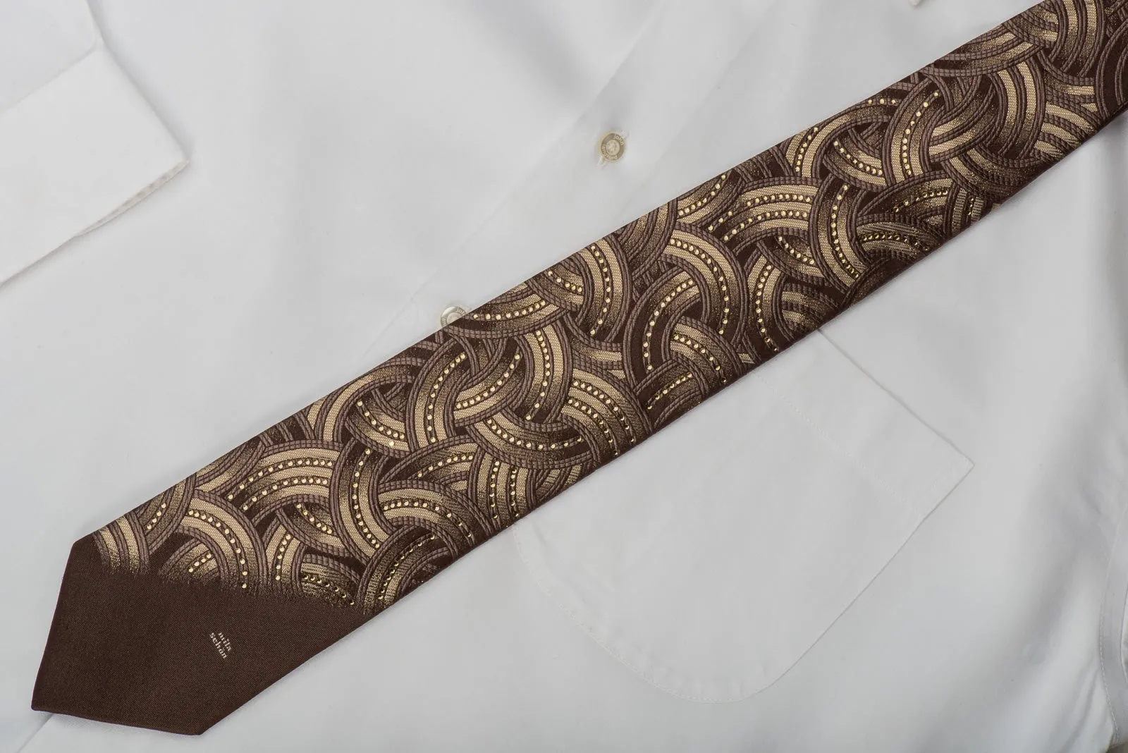 Mila Schon Rhinestone Tie Golden Interlocking Circles On Brown With Gold Sparkles