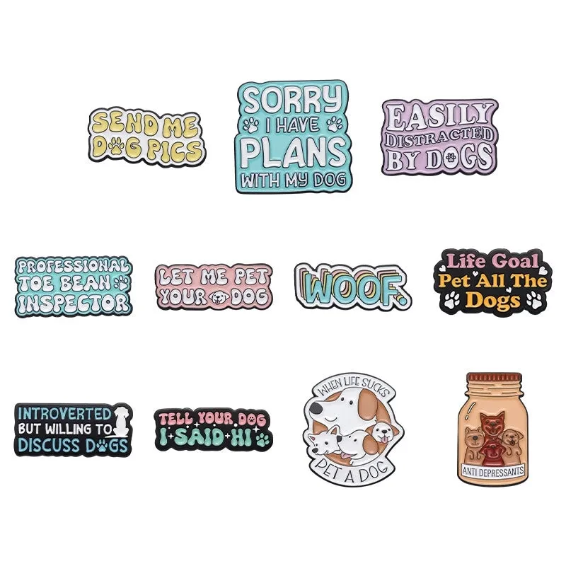 New Pet Dog Series Fun English Letters Cartoon Brooch Accessories Coat Hat Personalized Decoration