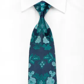 Nina Ricci Men's Crystal Silk Necktie Turquoise Floral On Blue