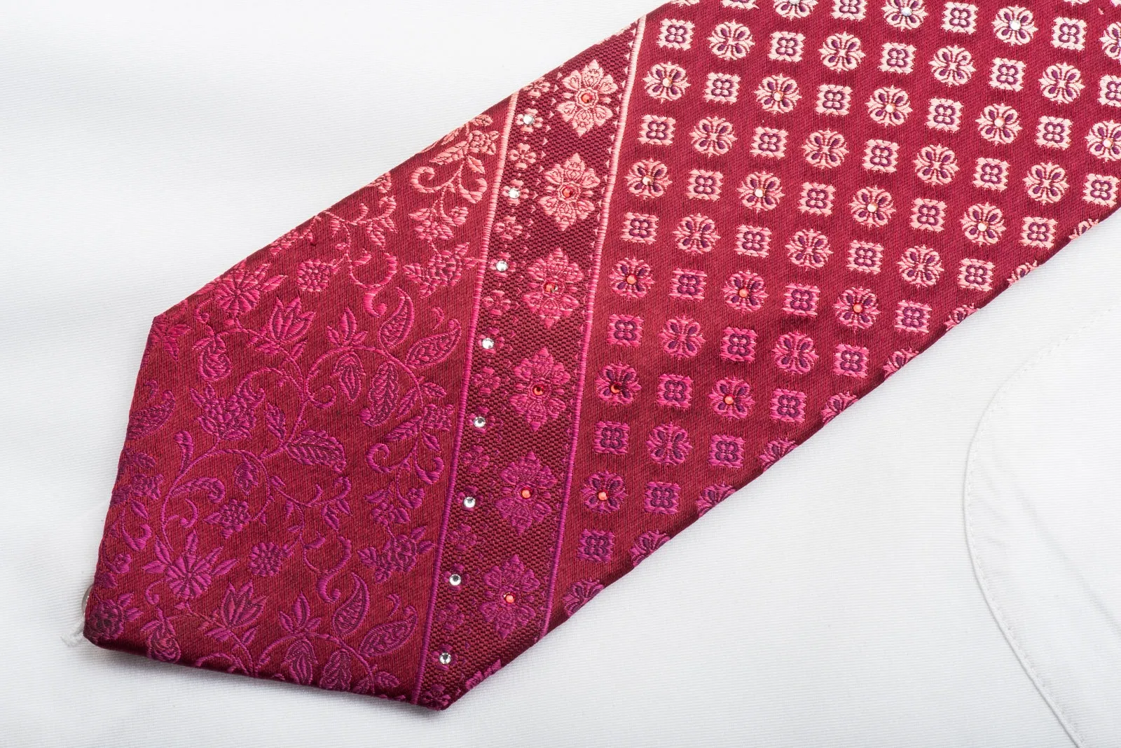 Nina Ricci Men's Silk Tie Cartouche On Burgundy With Sparkling Rhinestones