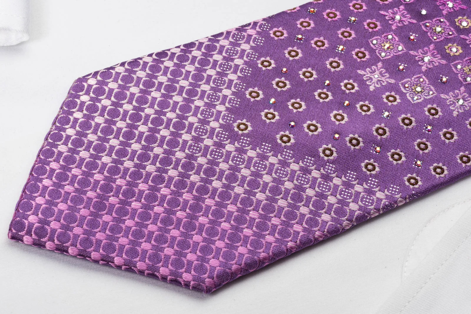 Nina Ricci Rhinestone Necktie Fleur de Lis Motif Design On Purple With Silver Sparkles