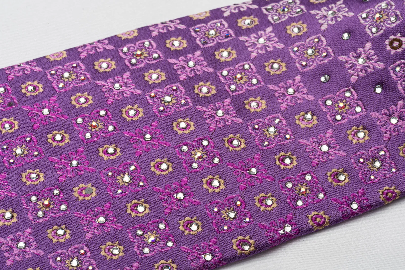 Nina Ricci Rhinestone Necktie Fleur de Lis Motif Design On Purple With Silver Sparkles