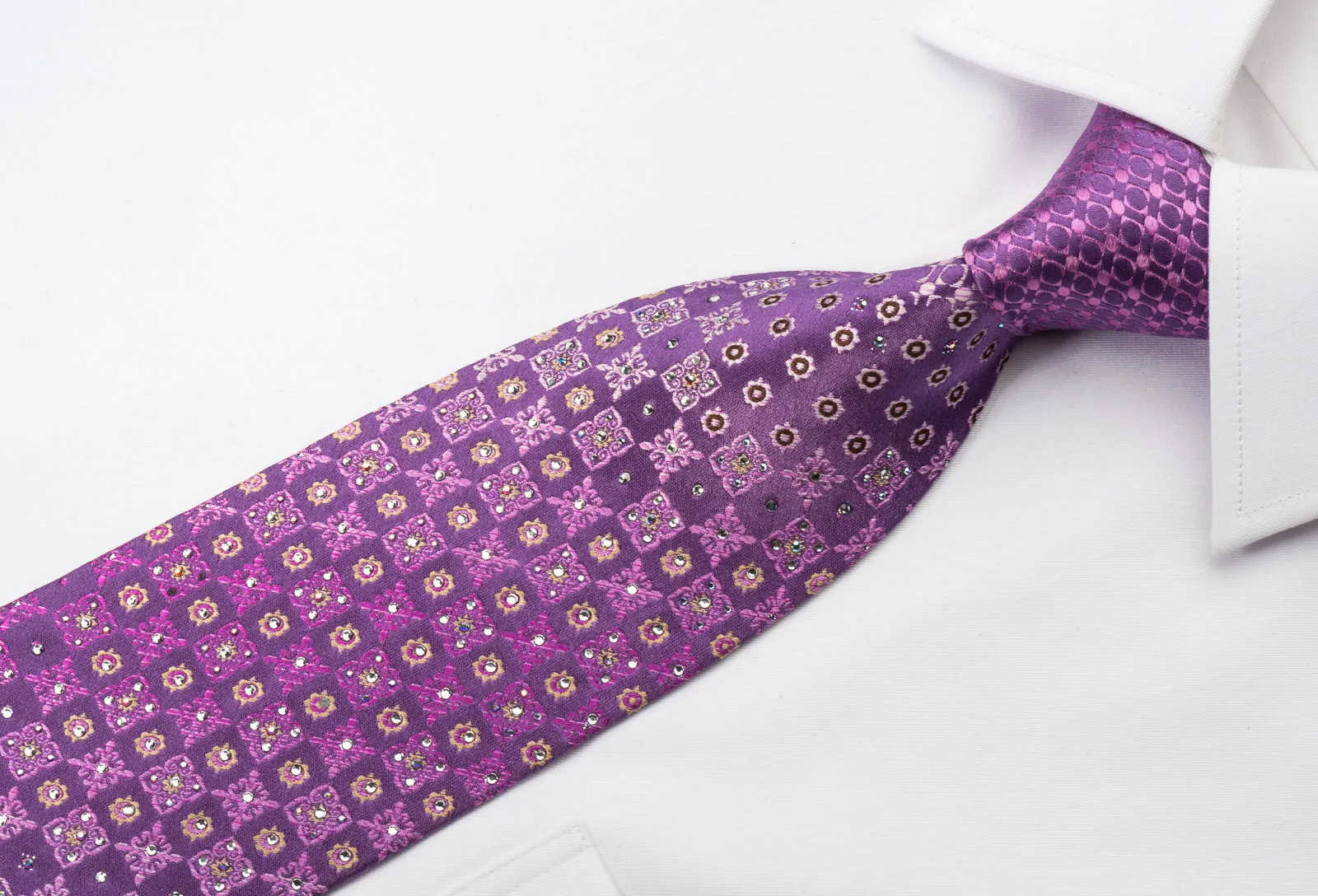 Nina Ricci Rhinestone Necktie Fleur de Lis Motif Design On Purple With Silver Sparkles