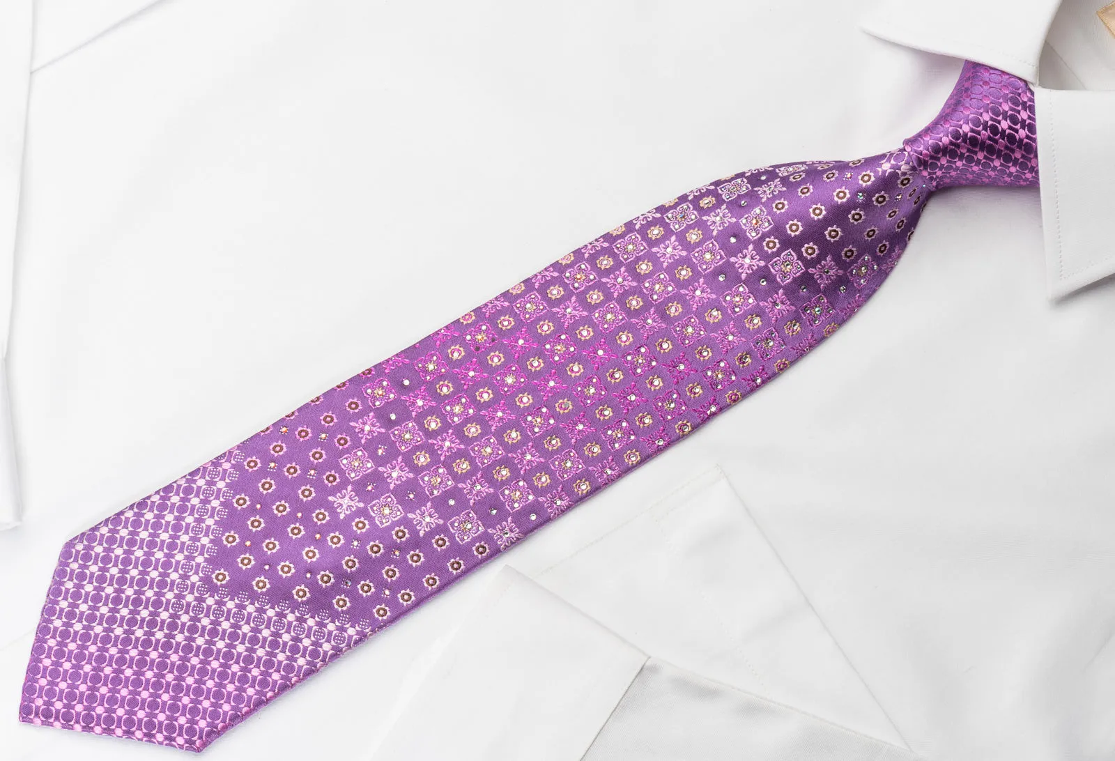 Nina Ricci Rhinestone Necktie Fleur de Lis Motif Design On Purple With Silver Sparkles