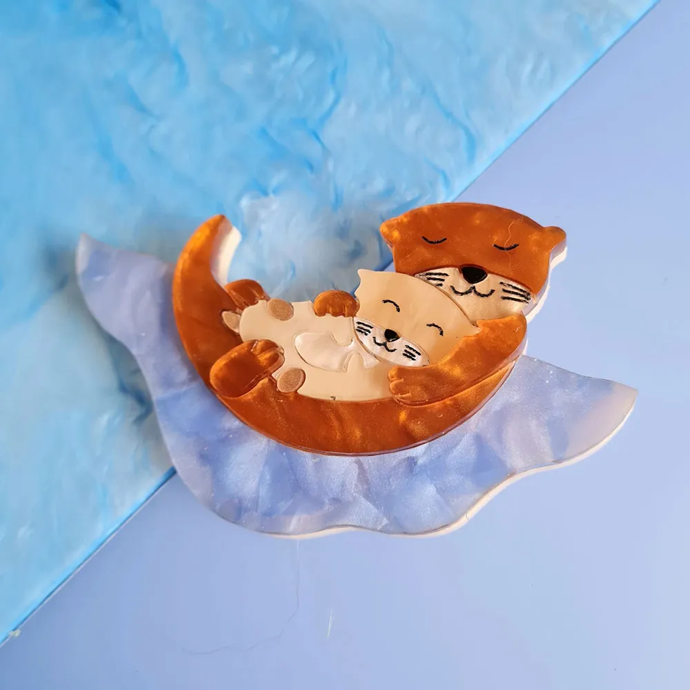 Otter And Baby Brooch by Cherryloco