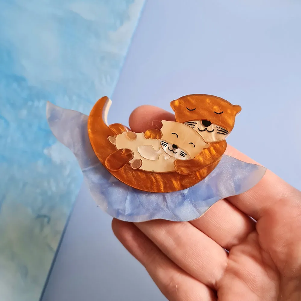 Otter And Baby Brooch by Cherryloco