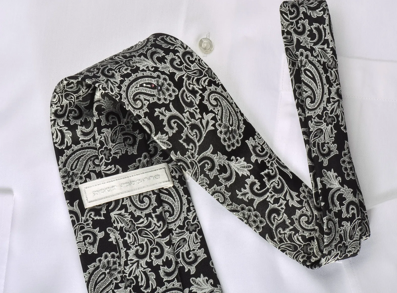 Paco Rabanne Rhinestone Necktie Silver Baroque Paisley On Black
