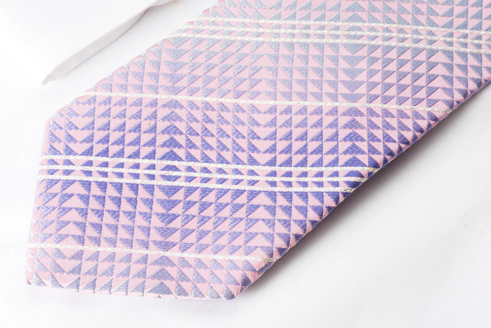 Park Land Silk Rhinestone Necktie Pink Purple Geometric Stripes With Silver Sparkles
