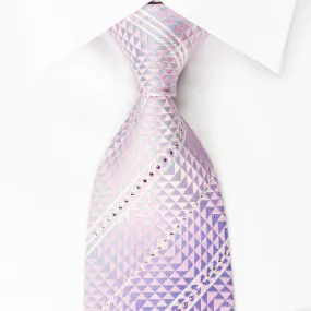Park Land Silk Rhinestone Necktie Pink Purple Geometric Stripes With Silver Sparkles