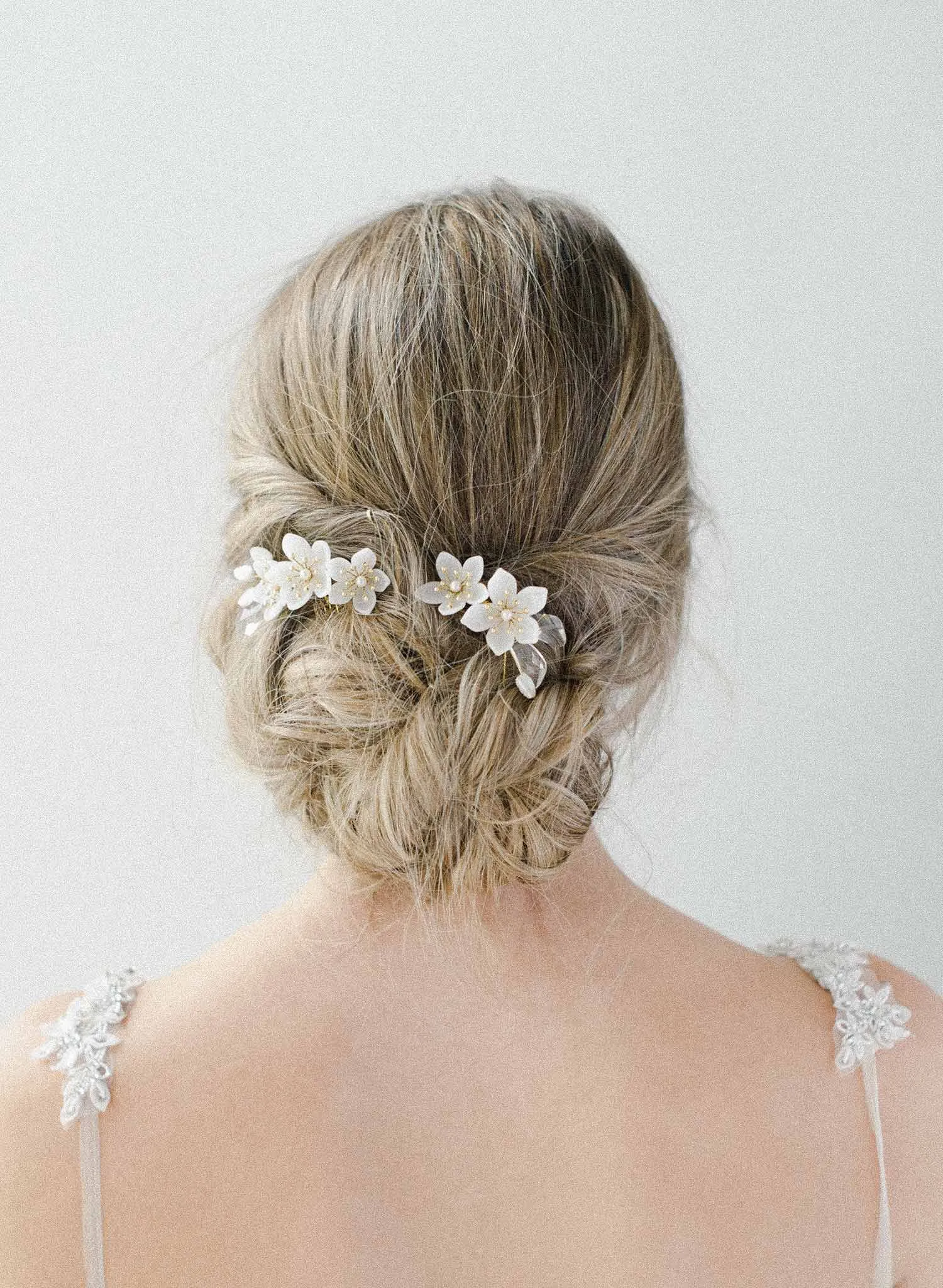 Pearlescent florals and crystal hair comb set of 2 - Style #2028