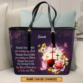 Personalized Large Leather Tote Bag Thank You Lord For Making Me Whole - Spiritual Gifts For Christian Women