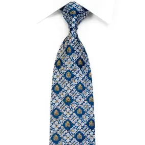 Pierre Cardin Men's Rhinestone Silk Tie Silver Cartouche On Blue With Gold Sparkles