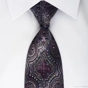 Pierre Cardin Rhinestone Necktie Damask On Dark Purple With Silver Sparkles