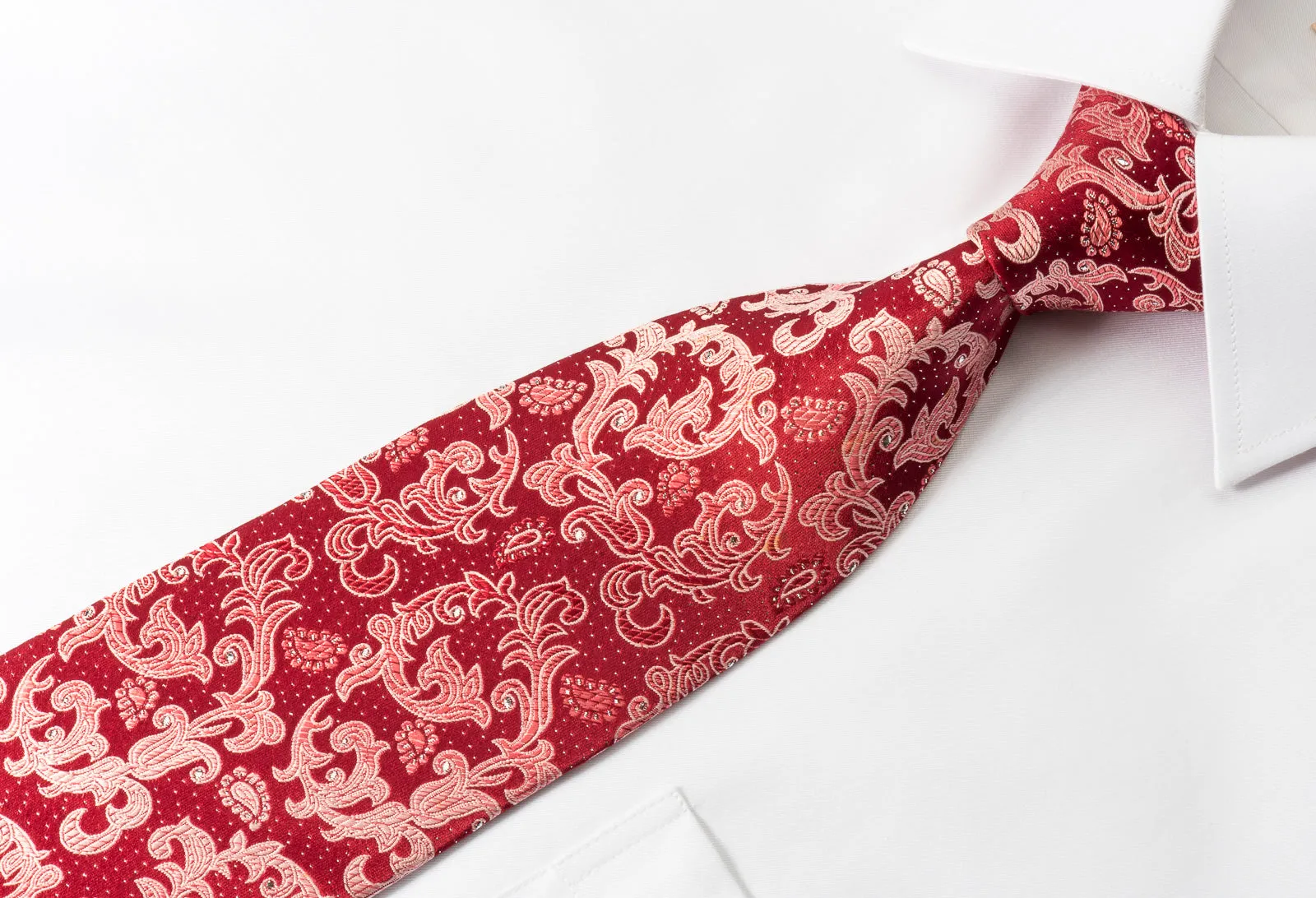Pierre Cardin Silk Necktie Paisley On Burgundy With Silver Sparkles