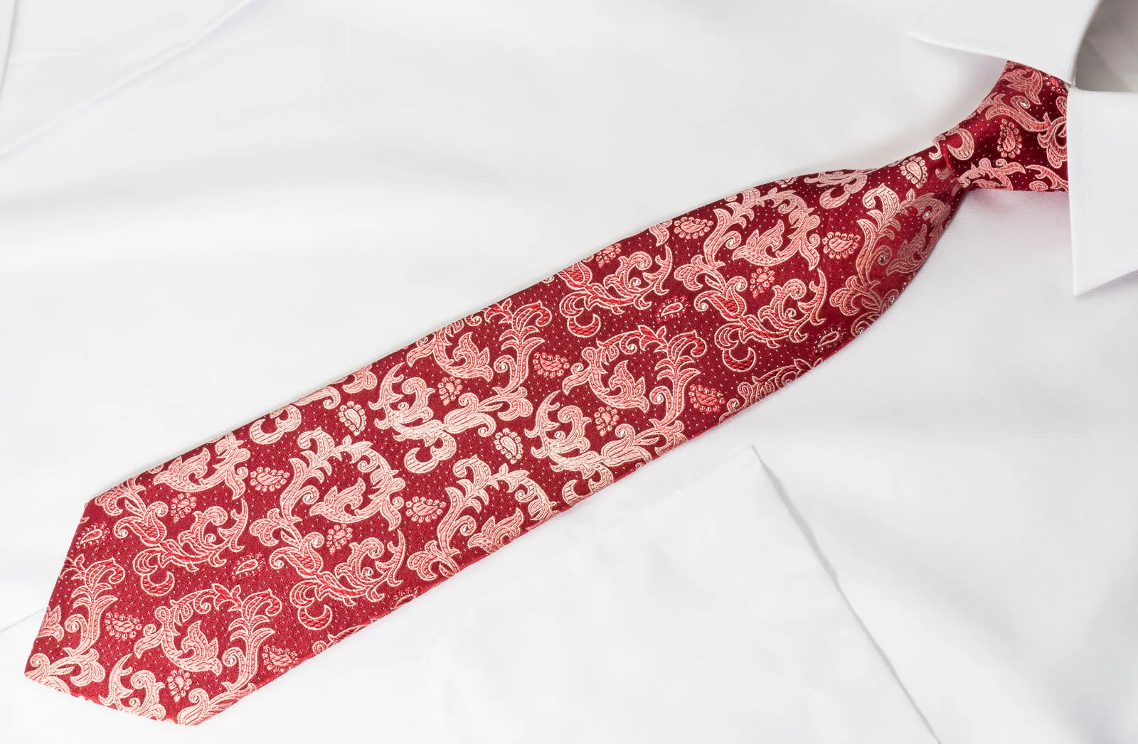 Pierre Cardin Silk Necktie Paisley On Burgundy With Silver Sparkles