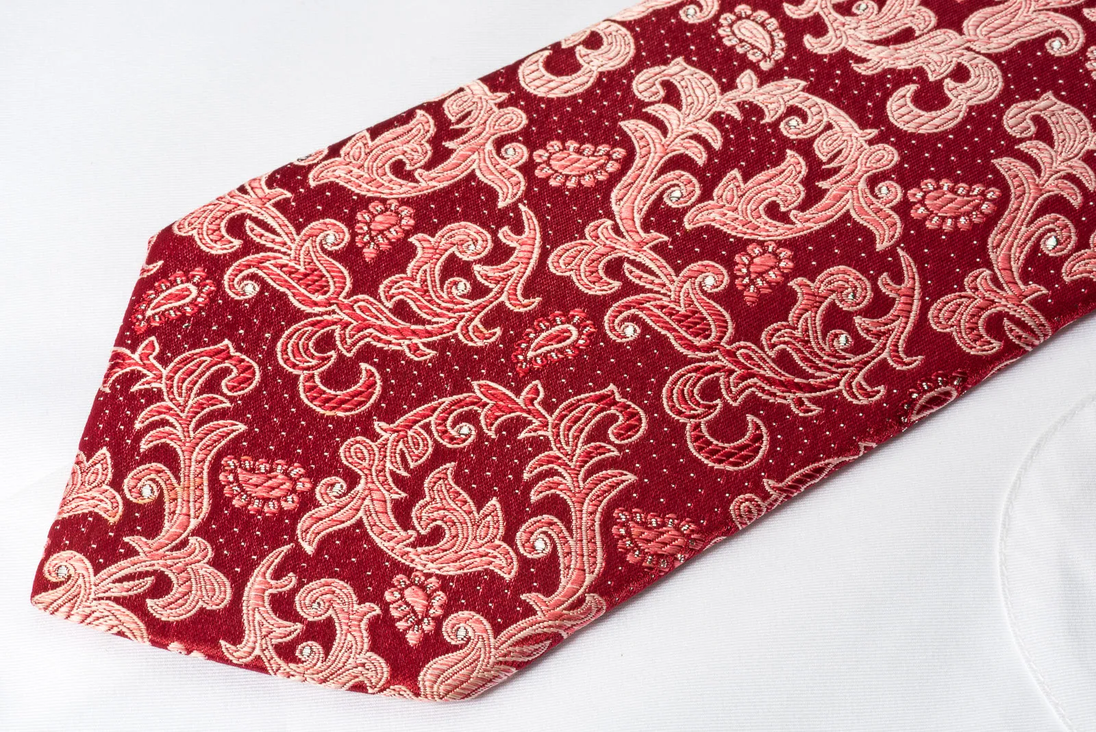 Pierre Cardin Silk Necktie Paisley On Burgundy With Silver Sparkles