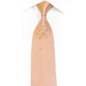 Pink Yellow Micro Trellis Rhinestone Silk Tie With Silver Sparkles