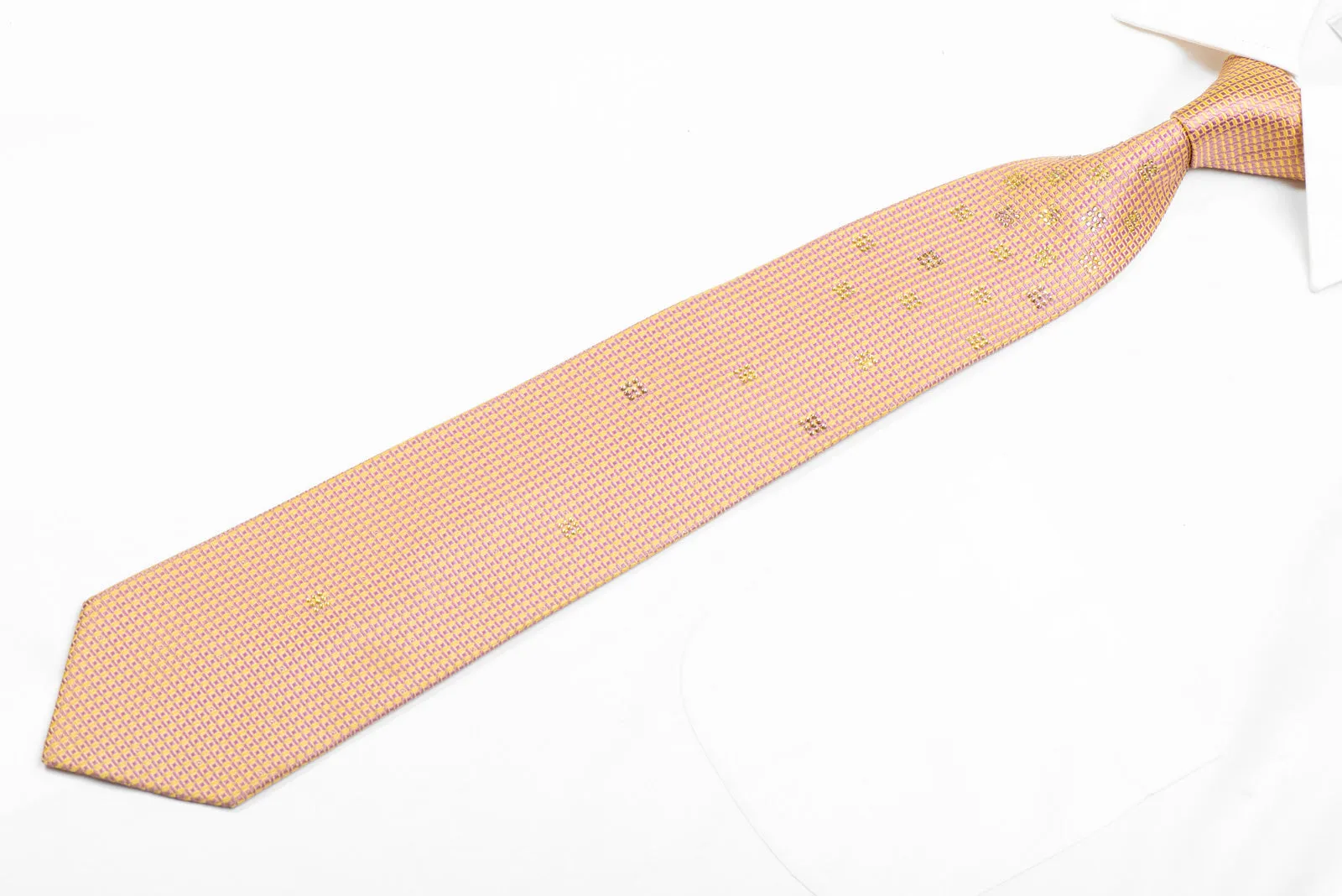 Pink Yellow Micro Trellis Rhinestone Silk Tie With Silver Sparkles