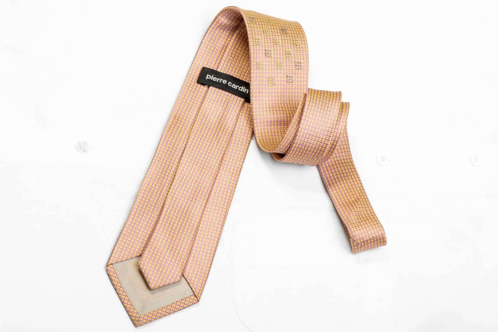 Pink Yellow Micro Trellis Rhinestone Silk Tie With Silver Sparkles