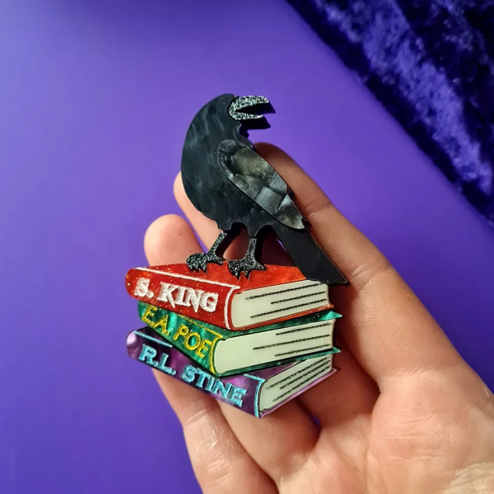 Raven And Books Brooch by Cherryloco Jewellery
