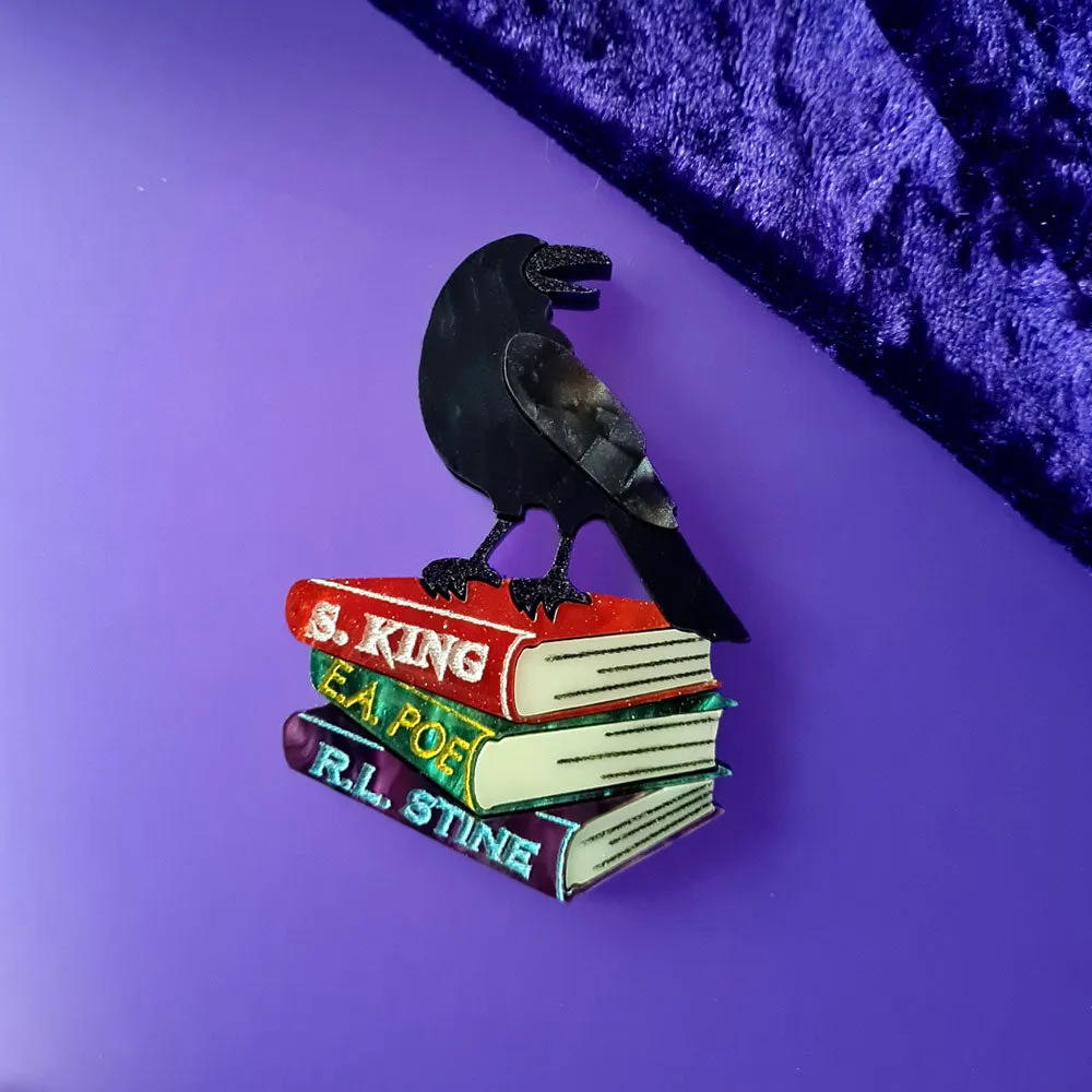 Raven And Books Brooch by Cherryloco Jewellery