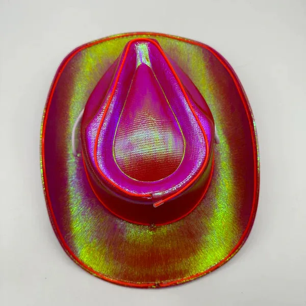 Red EL WIRE Light Up Iridescent Space Cowboy Hat - Pack of 2 Hats