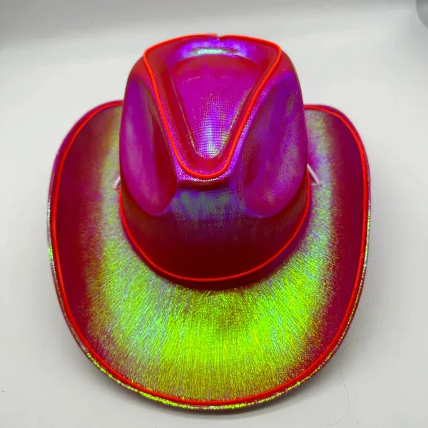Red EL WIRE Light Up Iridescent Space Cowboy Hat - Pack of 2 Hats