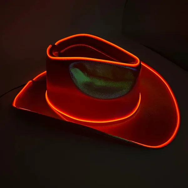 Red EL WIRE Light Up Iridescent Space Cowboy Hat - Pack of 2 Hats