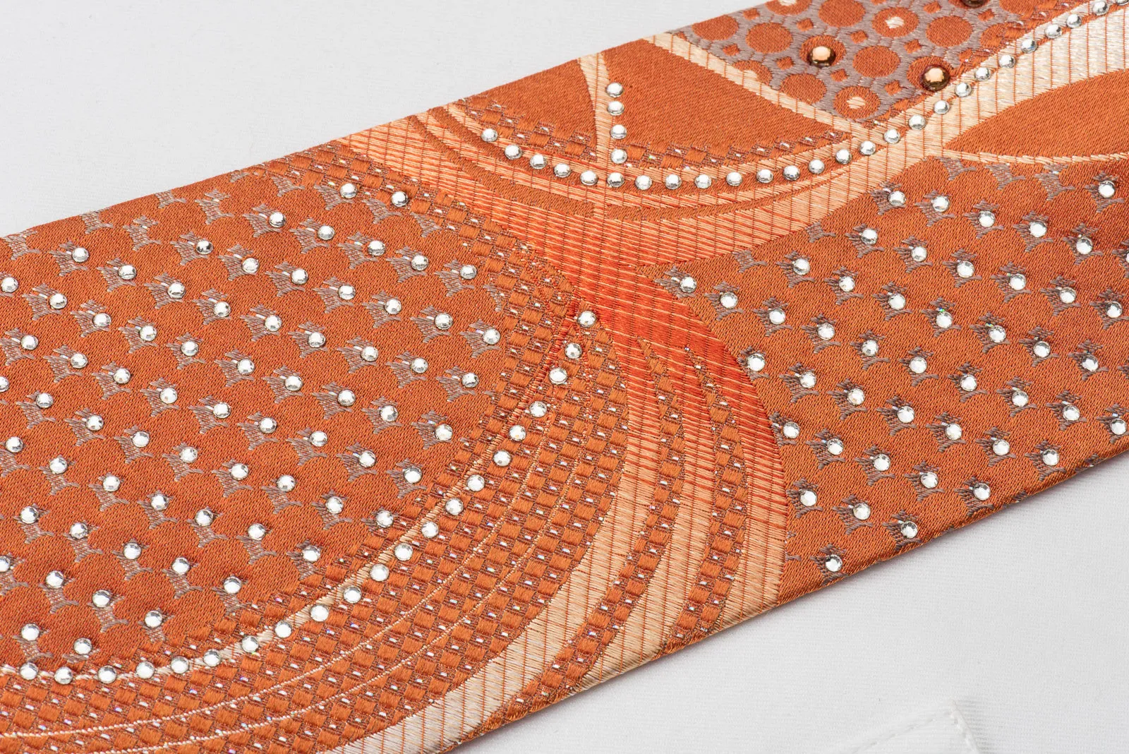 Remizio Silk Rhinestone Necktie Scotty Dogs On Orange With Silver Sparkles