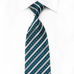 Renoma Men's Crystal Rhinestone Silk Necktie Silver Blue Striped With Silver Sparkles