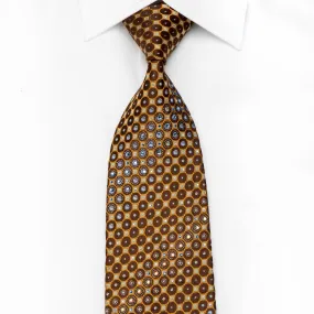 Renoma Men's Crystal Silk Necktie Orange Circles On Brown With Silver Sparkles