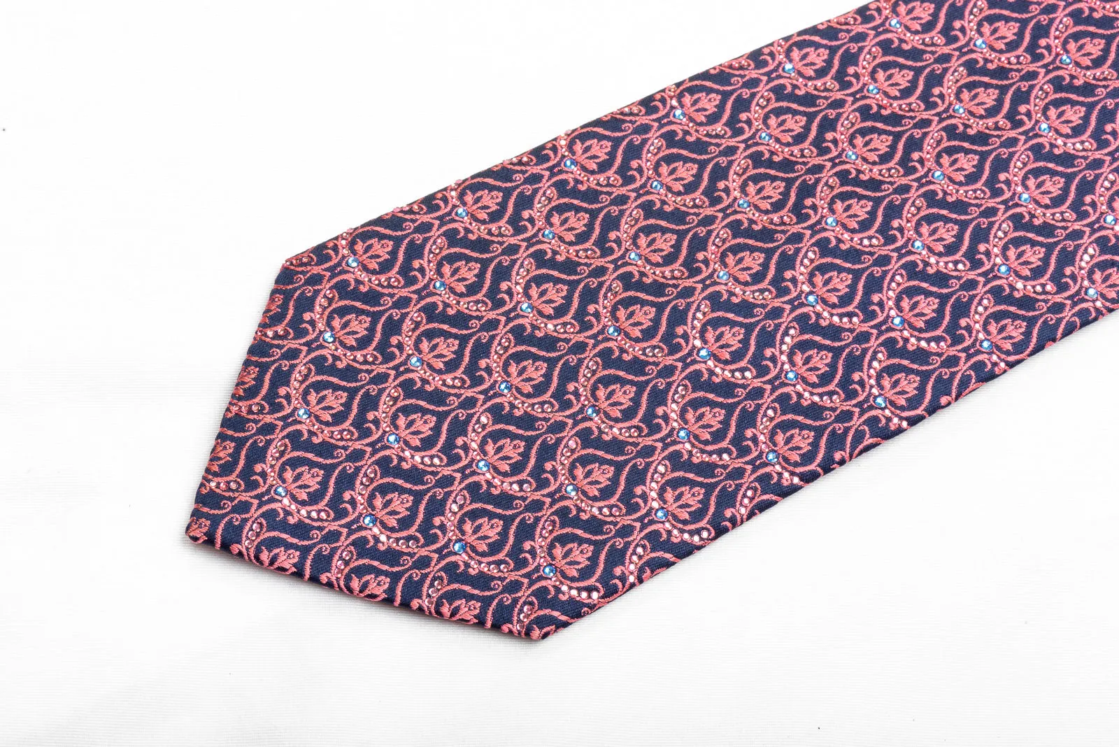 Renoma Men's Rhinestone Necktie Pink Cartouche On Navy With Pink Sparkles