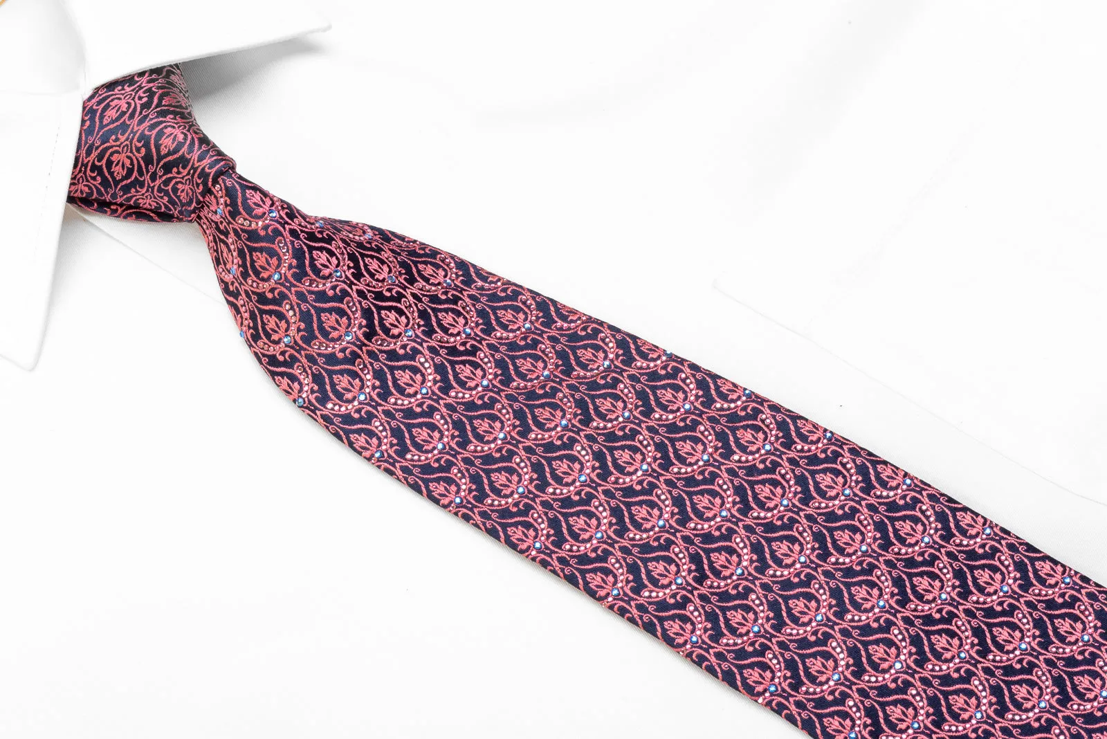 Renoma Men's Rhinestone Necktie Pink Cartouche On Navy With Pink Sparkles