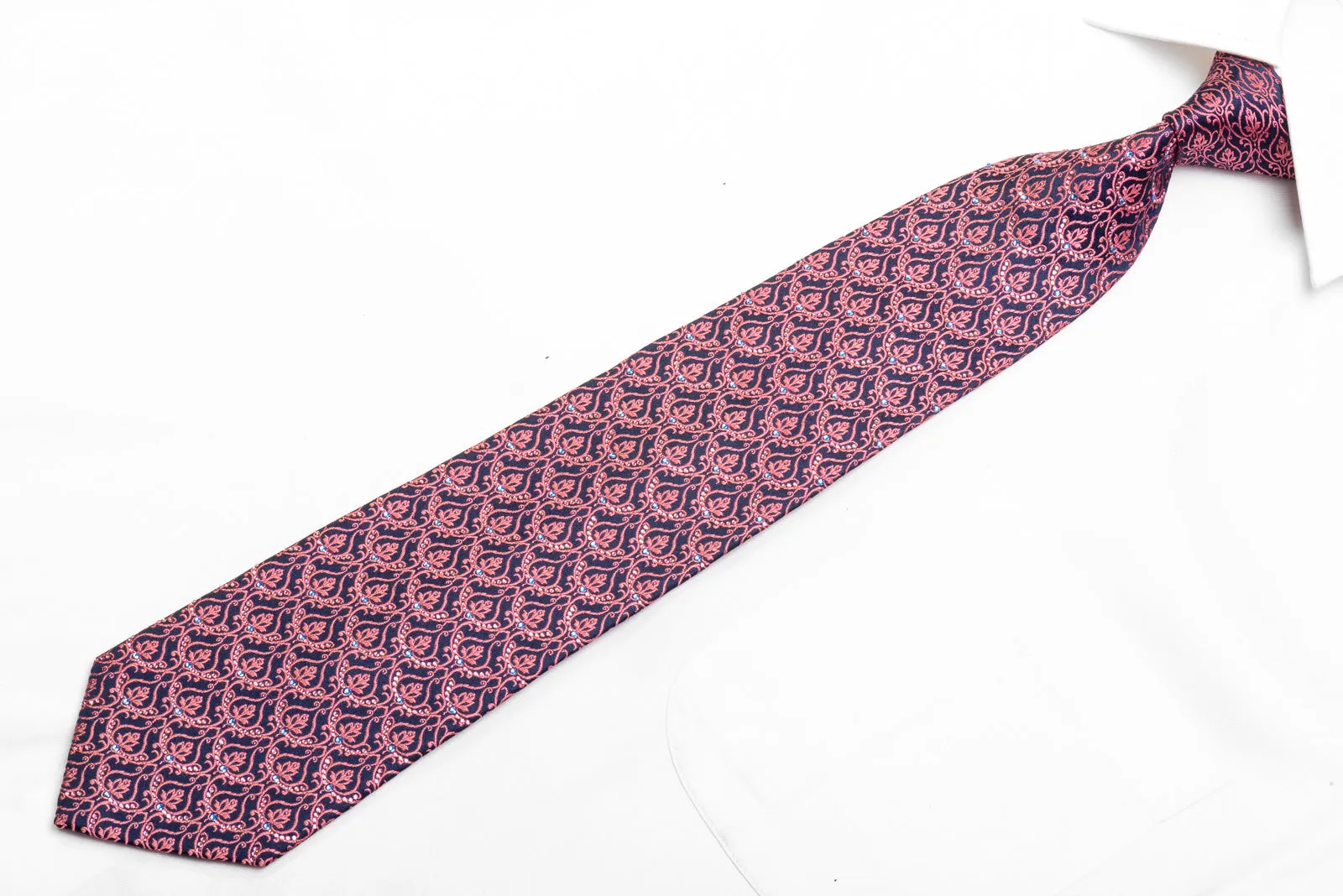 Renoma Men's Rhinestone Necktie Pink Cartouche On Navy With Pink Sparkles